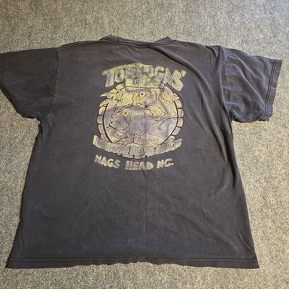 Vintage Tortugas' Lie Graphic T-Shirt Mens Large Blue Short Sleeve Nags Head NC